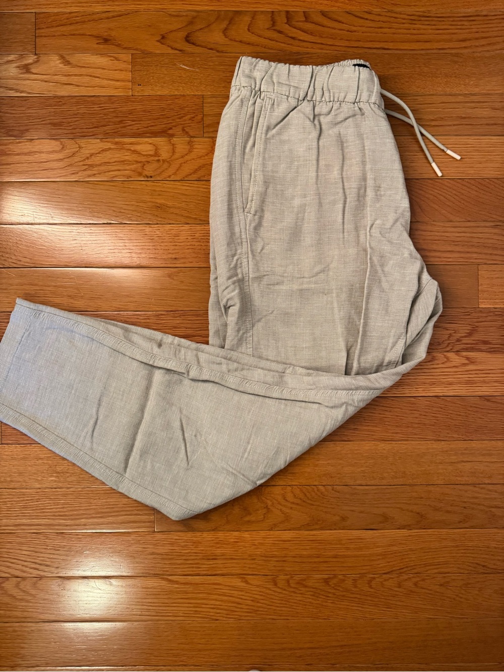 Abercrombie & Fitch Tapered Linen Blend Drawstring Pants Size Small Oatmeal Tan - Picture 2 of 5